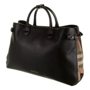 BURBERRY LARGE BANNER BAG BLACK LEATHER w/ CLASSIC CHECK